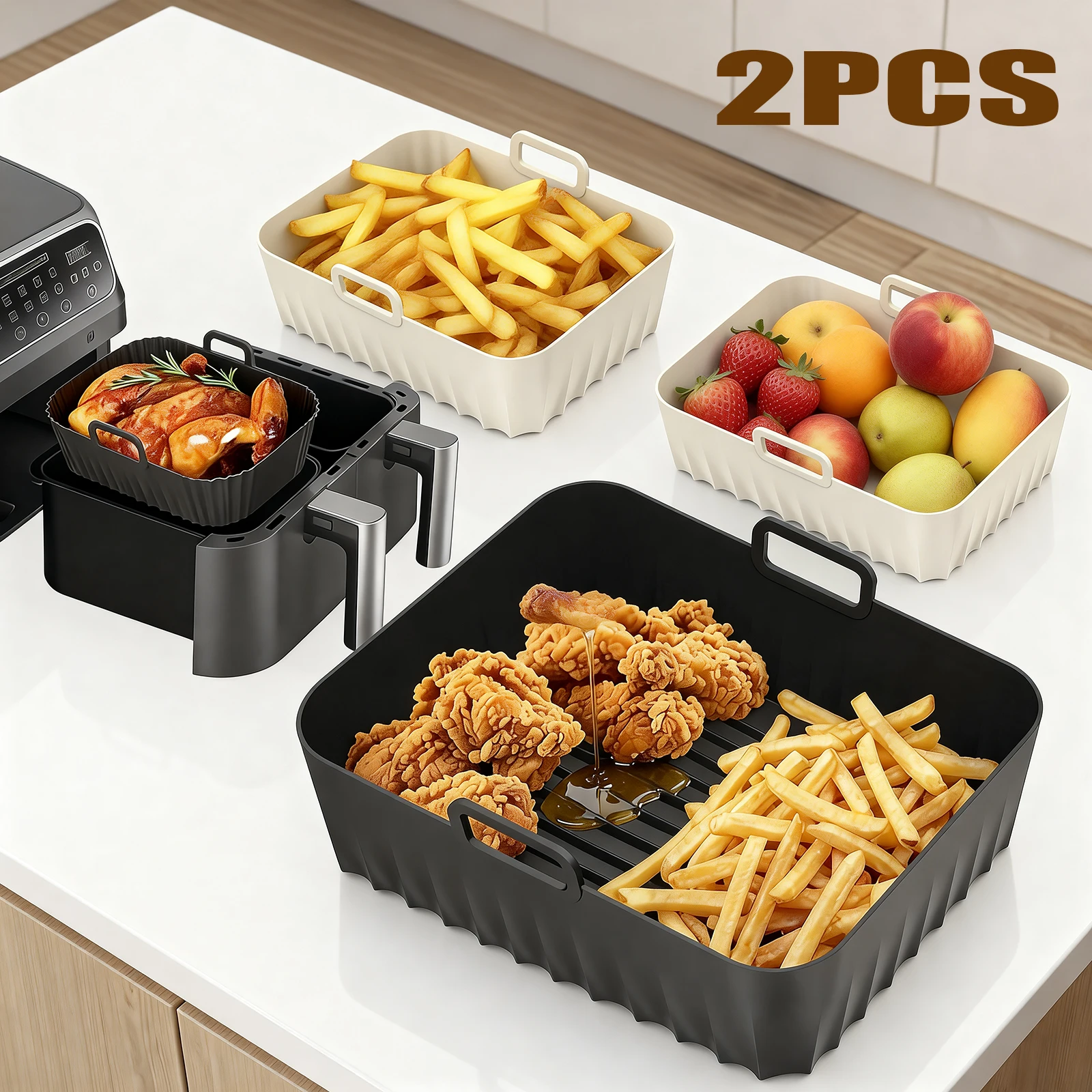 Air Fryer Silicone Pot Liner - 2Pcs Air Fryer Silicone Liners Air